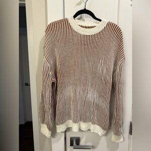 SHEIN Brown and White Striped Crew Neck Sweater